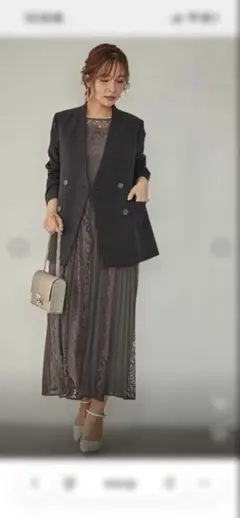 【美品】ノーカラー　ダブルボタンジャケット　ブラック