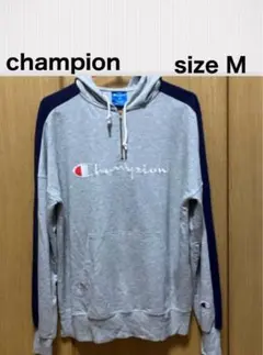 champion / チャンピオン 長袖フード付パーカー M グレー ロゴ刺繍