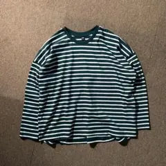 UNIQLO ボーダー カットソー ラウンドヘム レディース M グリーン