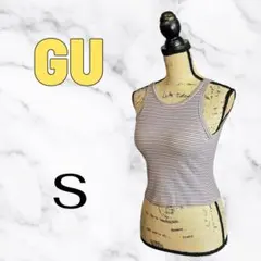 美品✨【GU】ブラフィールクロップドアメリカンスリーブタンクトップ(ボーダー)