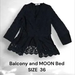 Balcony and MOON Bed黒い五分袖レースノーカラージャケット36のサムネイル