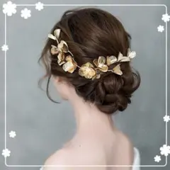 ゴールドお花ヘッドドレスヘアアクセサリー髪飾りブライダルウェディング結婚式e