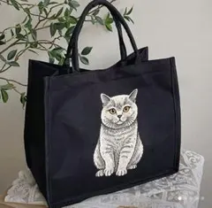 猫ちゃんイラスト トートバッグ　黒①