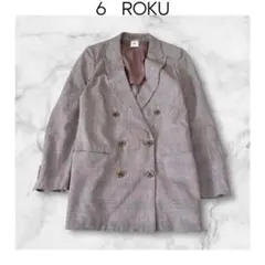6 ROKU ロク　ダブルピークドラペルチェックジャケット　グレー　リネンのサムネイル
