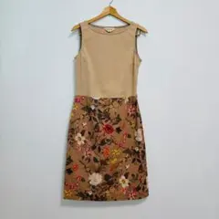 KEITH ワンピース ノースリーブ 花柄 ベージュ レトロ　ひざ丈　きれいめのサムネイル