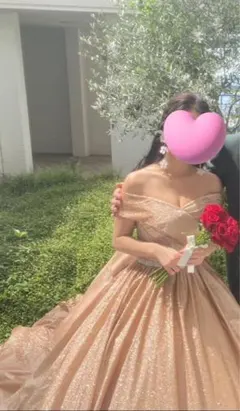 ピンクゴールド オフショルダー カラードレス