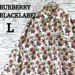 美品✨バーバリーブラックレーベル 総柄 長袖BDシャツ フラワー 花柄 希少 L