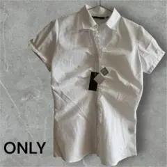 【新品未使用】ONLY フリル付き ホワイト半袖ブラウス 11号　イージーケア