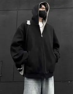 新品‼️L パーカー メンズ 秋服 アウター フード付き ファスナー 無地