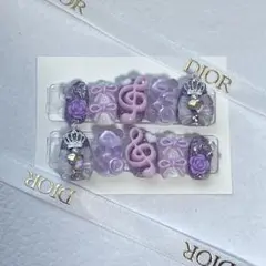 ♡ネイルチップ 量産型 紫 平成女児 音符 ゴテゴテ ギャル♡