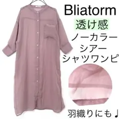 Bliatorm ブリストーム/透け感シアーノーカラーシャツワンピース羽織りにも