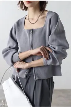 Bonjour Saganスクエアネックダブルジップカーディガン