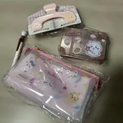 ちいかわ　文具４点セット　クリアポーチ　mitteマチタイプ　ウカンムリクリップ