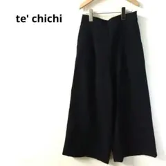 テチチ　ワイドストレートパンツ　ネイビー シンプル　ウエストゴム　F