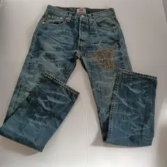 リーバイス　501　ブルーデニム　サイズ28　 ダメージ加工　波模様　チップ付