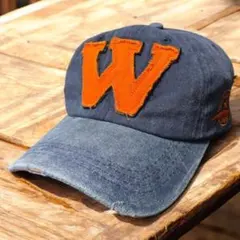 新品☆キャップ 帽子 アメカジ ヴィンテージ風 ダメージ メンズ W ブルー