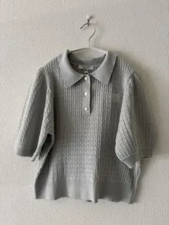 【mily bilet】新品タグ付き・ケーブル編み ニットポロシャツ 半袖・XL