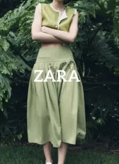 ZARA★プリーツスカートXS /ロングスカート/ライトグリーン