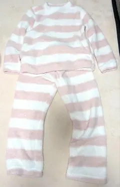 フリース ピンクと白のストライプ ルームウェアセット