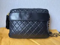 ヴィンテージCHANEL ブラック レザー ショルダーバッグ