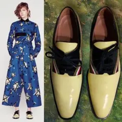 イタリア製マルニMARNIイエロー本革レザーパッチワークレースアップシューズ40