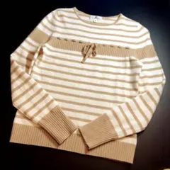 クレージュ ボーダーニット ウール　カシミヤ リボン ベージュ M フレンチ春色のサムネイル