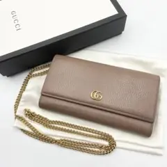GUCCI グッチ　マーモント　ショルダーウォレット　チェーン　レザー　ベージュ