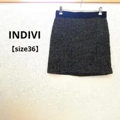 INDIVI 黒と白のツイードタイトスカート サイズMのサムネイル