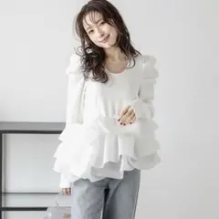 バルーンフリル ドッキング トップス ホワイト タグ付き