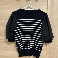ストライプ パフスリーブ ニット 半袖 Fサイズ