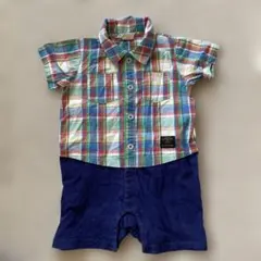 petit main チェック柄ロンパース 70