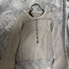 リブ編みグレー長袖ニット 韓国