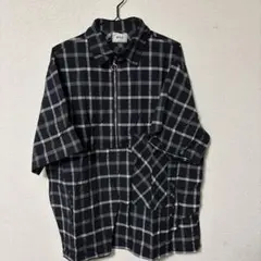チェック柄 半袖シャツ ジッパー付き
