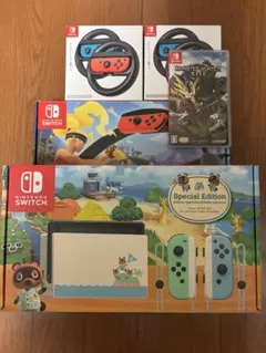 Switch あつ森本体（おまけSD付）＋リングフィット＋ハンドル4個＋モンハン