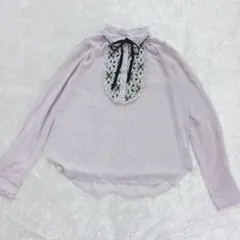 ロジータ 薄紫 レース 装飾 長袖 ブラウス 韓国製 ベロア シフォン フリルのサムネイル