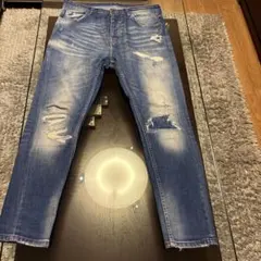 ZARA メンズダメージ加工 ライトブルースリムフィットデニム