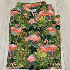 【USA製】yoshi ハンドメイド アロハシャツ L フラミンゴ 総柄のサムネイル