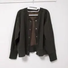 ダークグリーン ボタン付きカーディガン