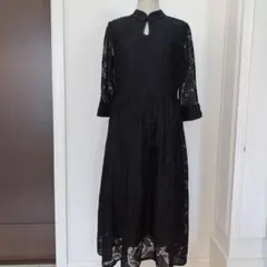 Jing Dian Jie mei 葉っぱ柄レースロングドレス　XXL黒