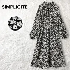 SIMPLICITE ロングワンピース パフスリーブ リボンタイ 花柄フレア F
