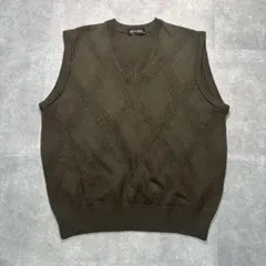 RENTREE ニットベスト アーガイル柄 M オリーブ色 レトロ Vネック