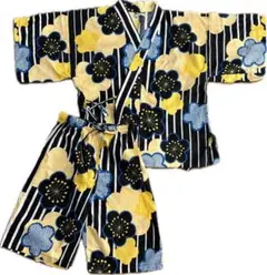 花柄甚平 100cm以上 黒・黄色