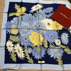 スカーフ　フェラガモ　新品未使用 未使用 Ferragamo フェラガモ シルク スカーフ 大判 総柄 黒