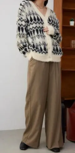 AZUL by moussy 柄 シャギー ニット カーディガン