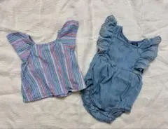 GAP baby デニムロンパース＆ストライプトップス