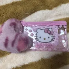 キティ　キラキラメッシュポーチヒョウ柄ファーチャーム付き　ギャルキティ　匿名配送