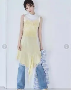 snidel レーストリムサテンキャミTOP イエロー