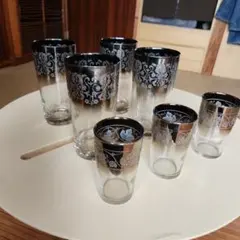 エレガントな花模様のガラスコップ 7個セット