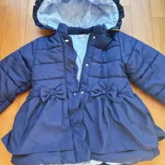 axes femme kids リボン付きネイビー中綿コート