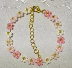 ビーズフラワー　ブレスレット　ピンク
